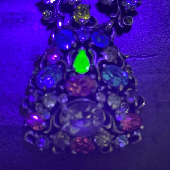 Vtg Hollycraft 1950 Fruit Salad Necklace Signed Uranium Glass Rhinestones AS IS - Picture 9 of 11